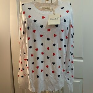 White Sweater with Red and Black Heart Pattern